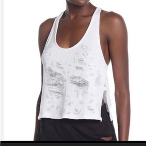 Alo Yoga Distressed Cropped Tank Size Small Very Pale Gray Color